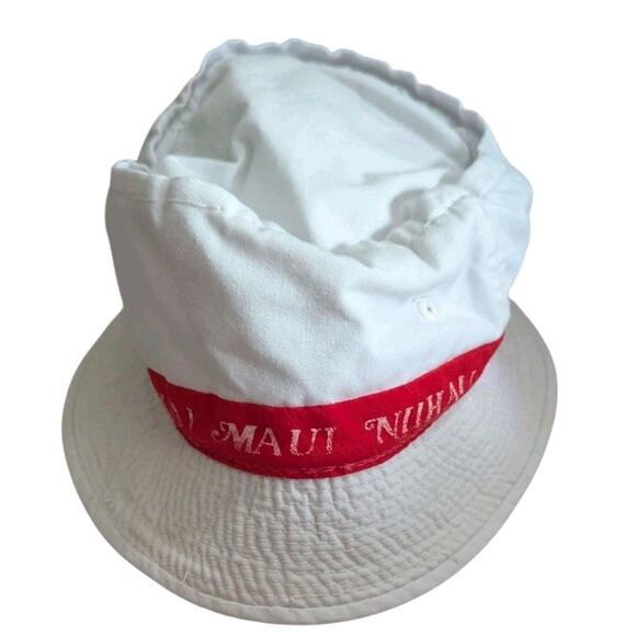 Vtg Eight Islands of Hawaii Bucket Hat White Red Beach Surf Triangle Headwear - Picture 6 of 11